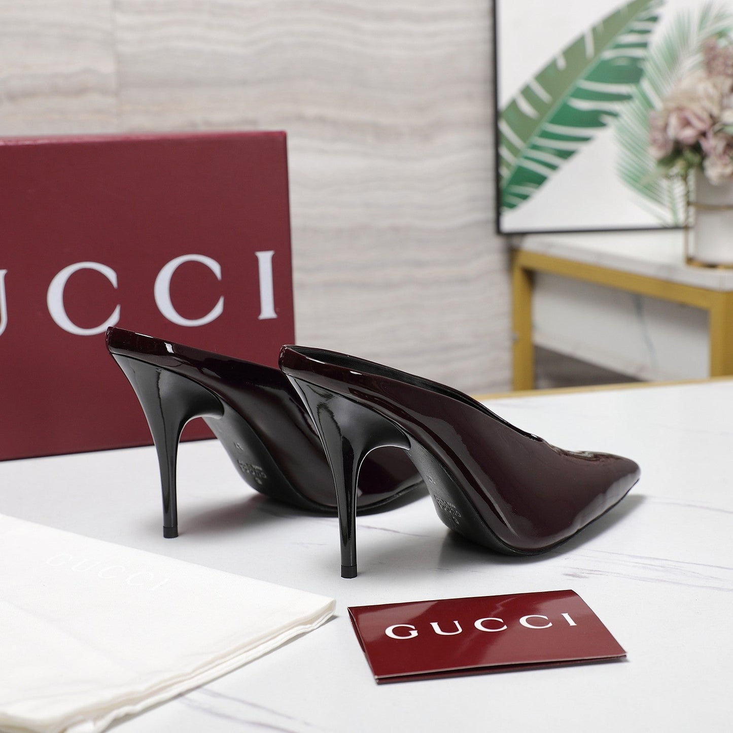 GG HEELED MULES 105 IN DARK RED CALFSKIN - 35