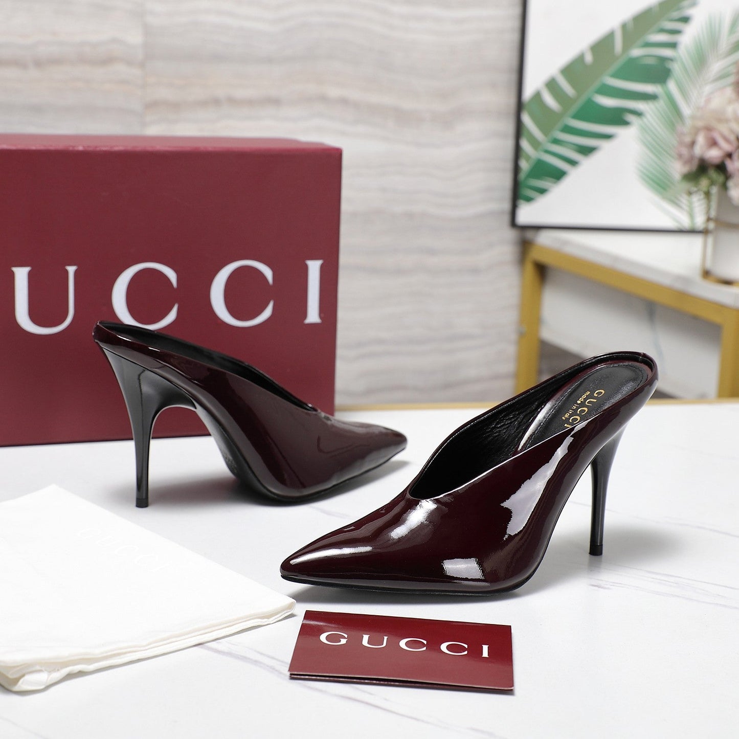GG HEELED MULES 105 IN DARK RED CALFSKIN - 35