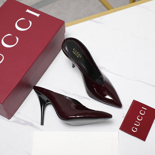 GG HEELED MULES 105 IN DARK RED CALFSKIN - 35