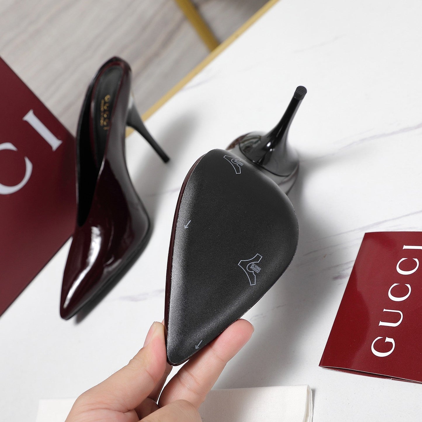 GG HEELED MULES 105 IN DARK RED CALFSKIN - 35