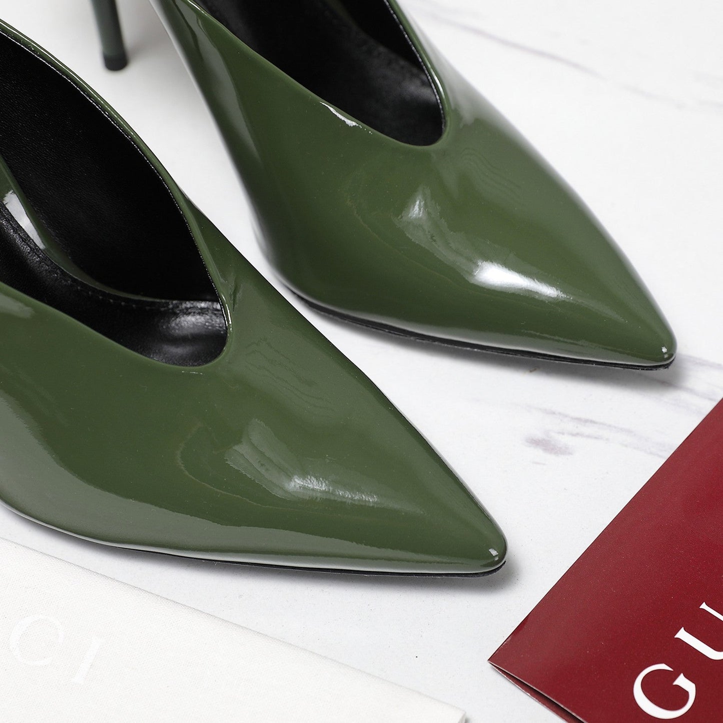 GG HEELED MULES 105 IN ARMY GREEN CALFSKIN - 35