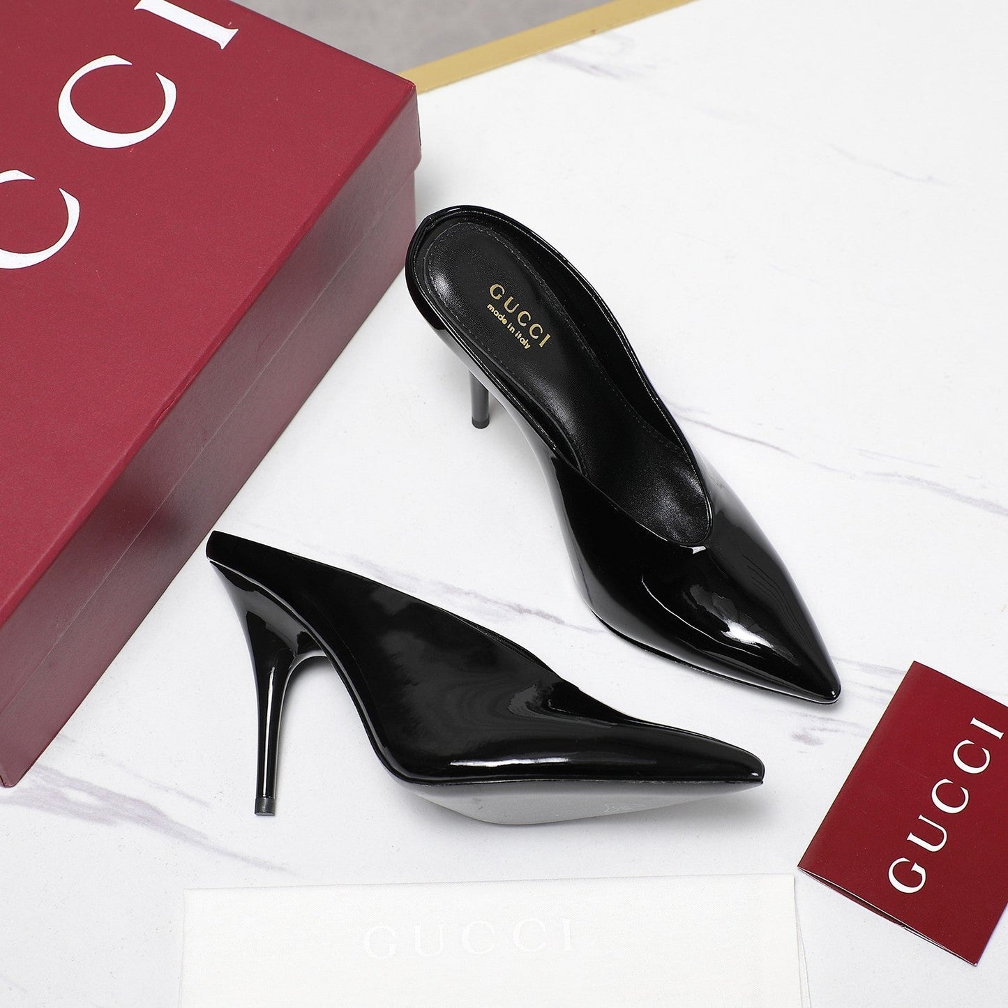 GG HEELED MULES 105 IN BLACK CALFSKIN - 35