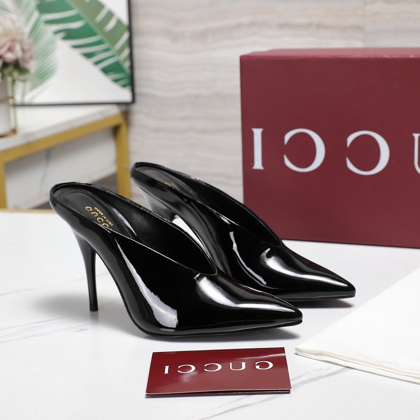 GG HEELED MULES 105 IN BLACK CALFSKIN - 35