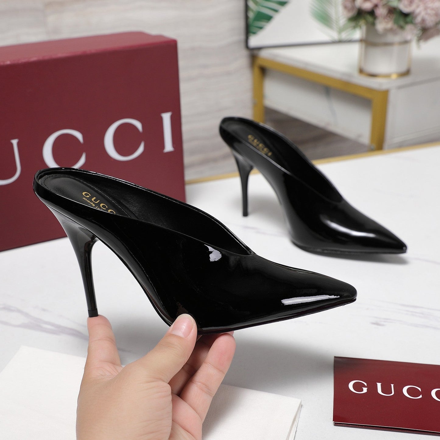 GG HEELED MULES 105 IN BLACK CALFSKIN - 35