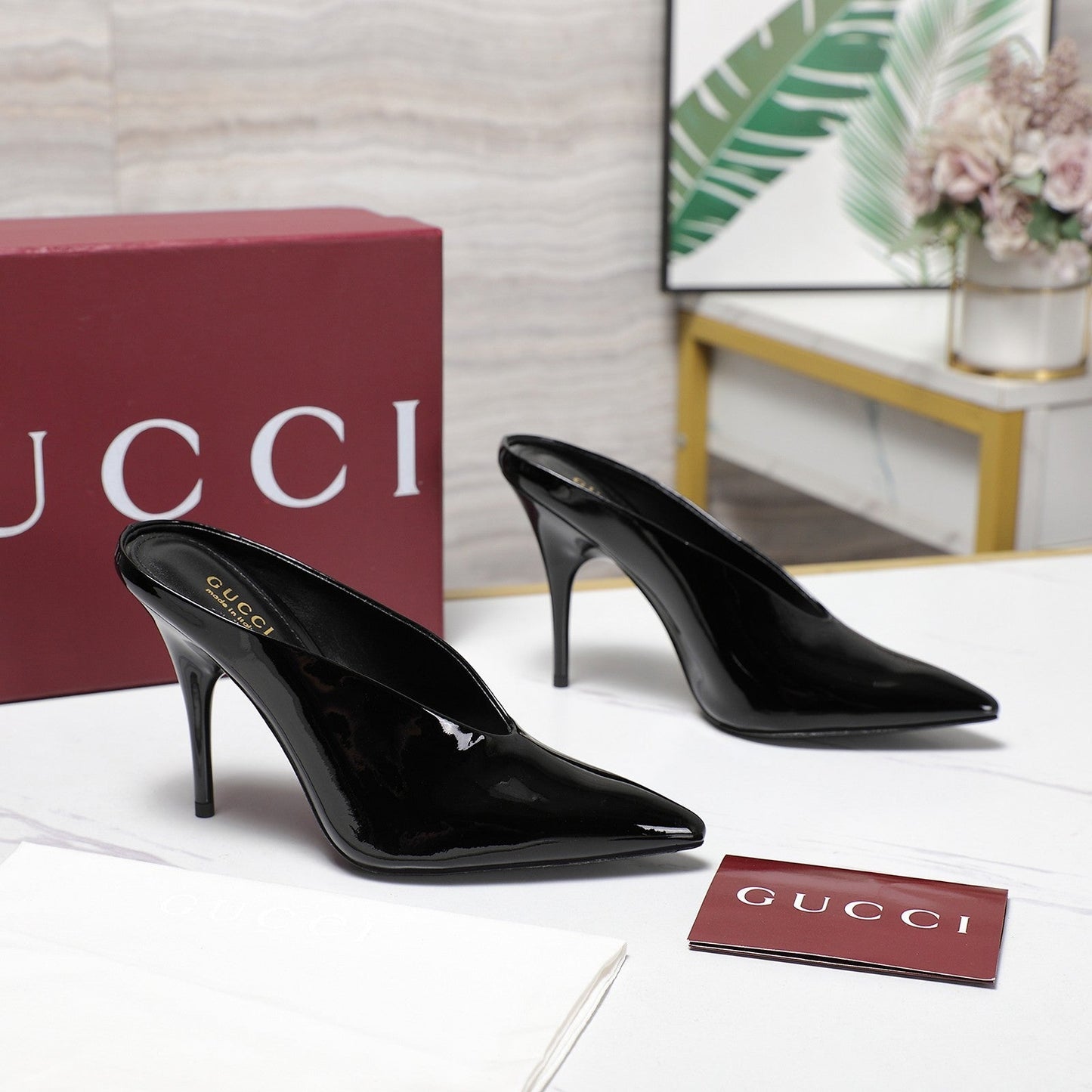GG HEELED MULES 105 IN BLACK CALFSKIN - 35