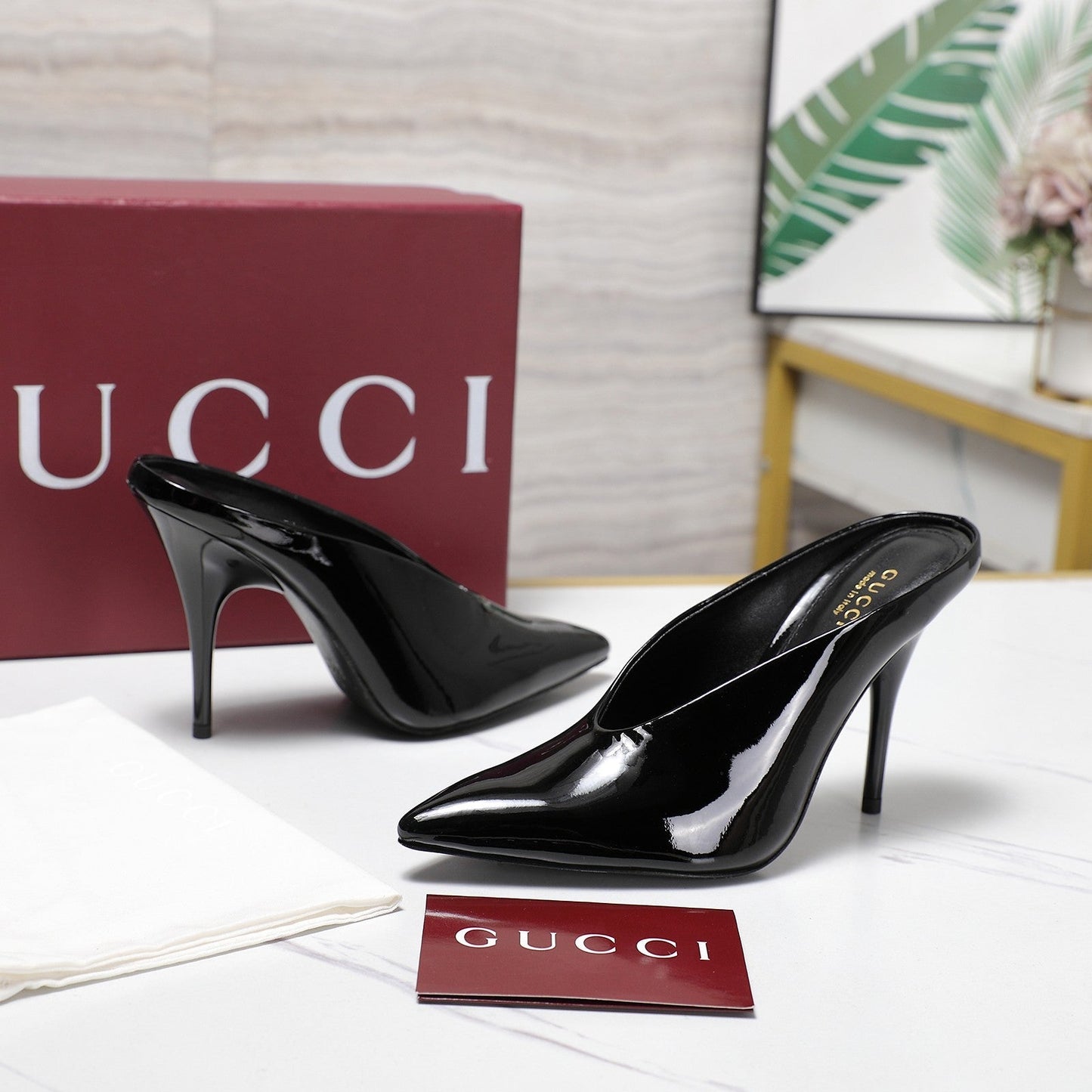 GG HEELED MULES 105 IN BLACK CALFSKIN - 35