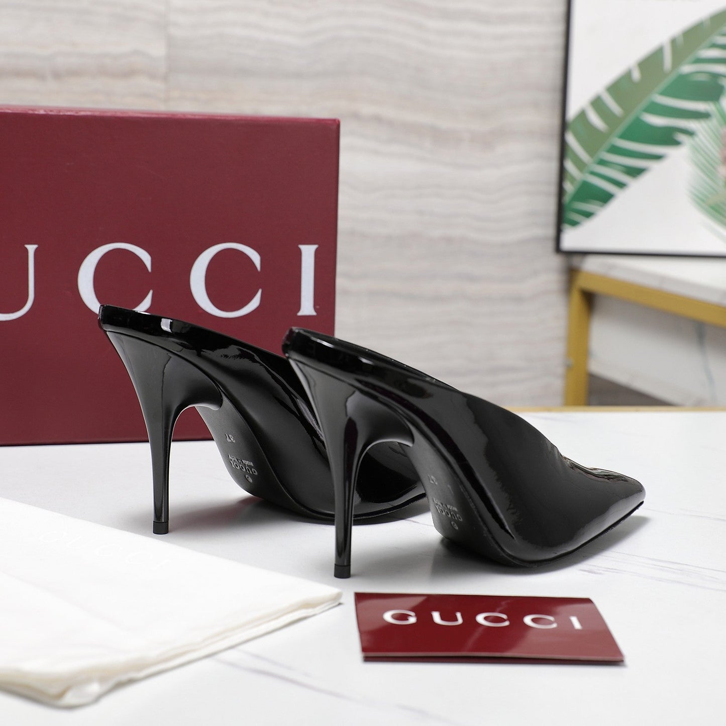 GG HEELED MULES 105 IN BLACK CALFSKIN - 35
