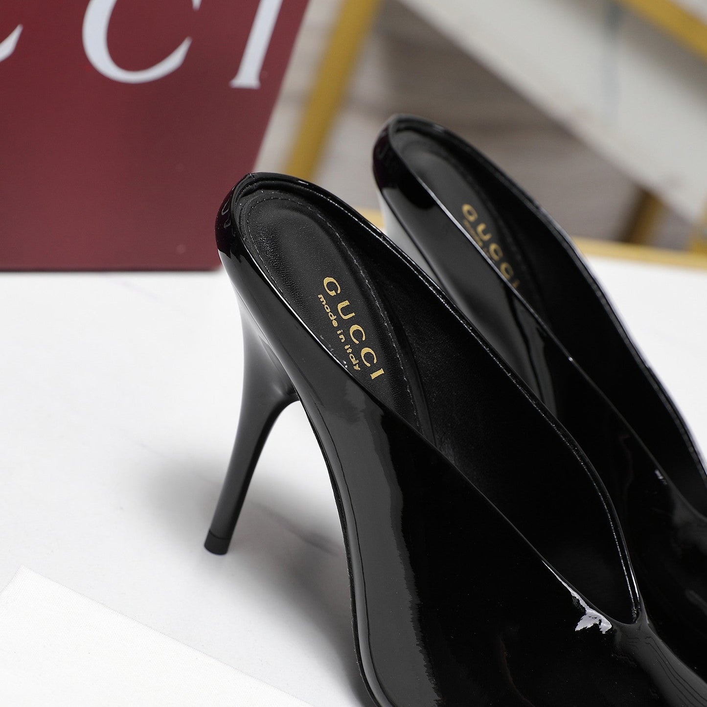 GG HEELED MULES 105 IN BLACK CALFSKIN - 35