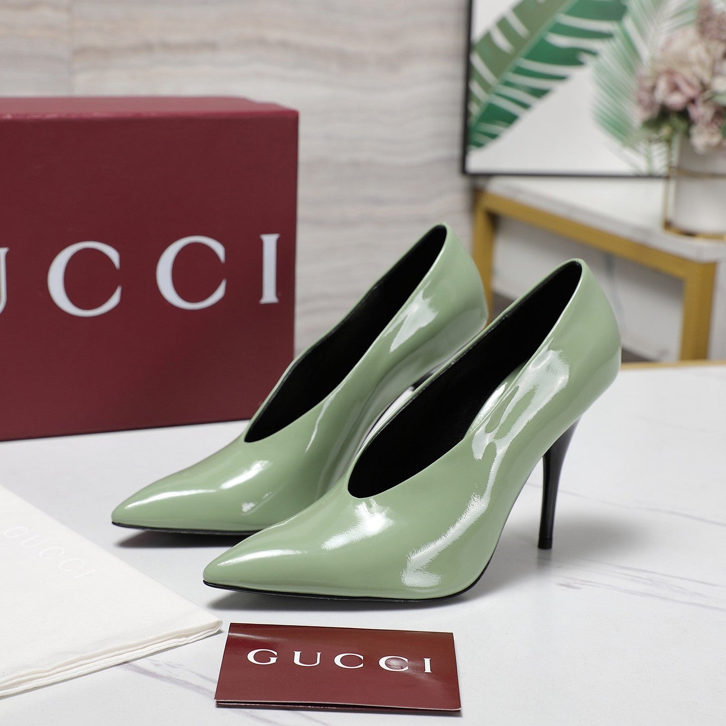 GG CLASSIC HIGH HEEL 105 IN PISTACHIO GREEN LAMBSKIN - 35