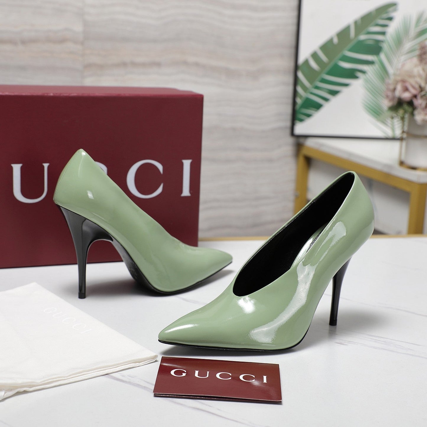 GG CLASSIC HIGH HEEL 105 IN PISTACHIO GREEN LAMBSKIN - 35