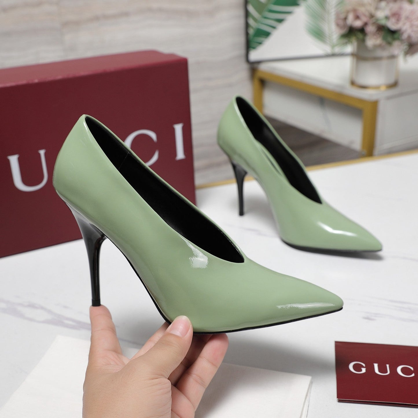 GG CLASSIC HIGH HEEL 105 IN PISTACHIO GREEN LAMBSKIN - 35
