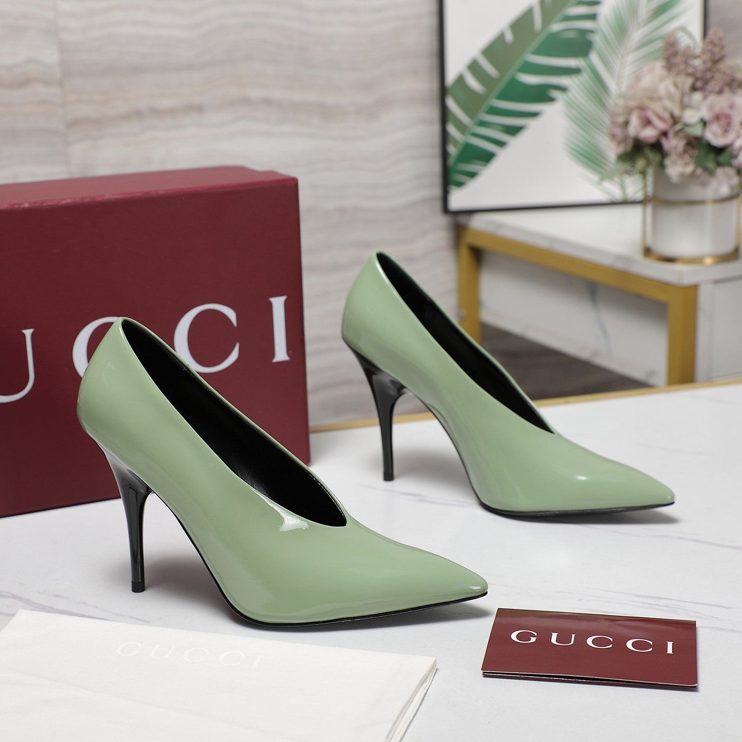 GG CLASSIC HIGH HEEL 105 IN PISTACHIO GREEN LAMBSKIN - 35