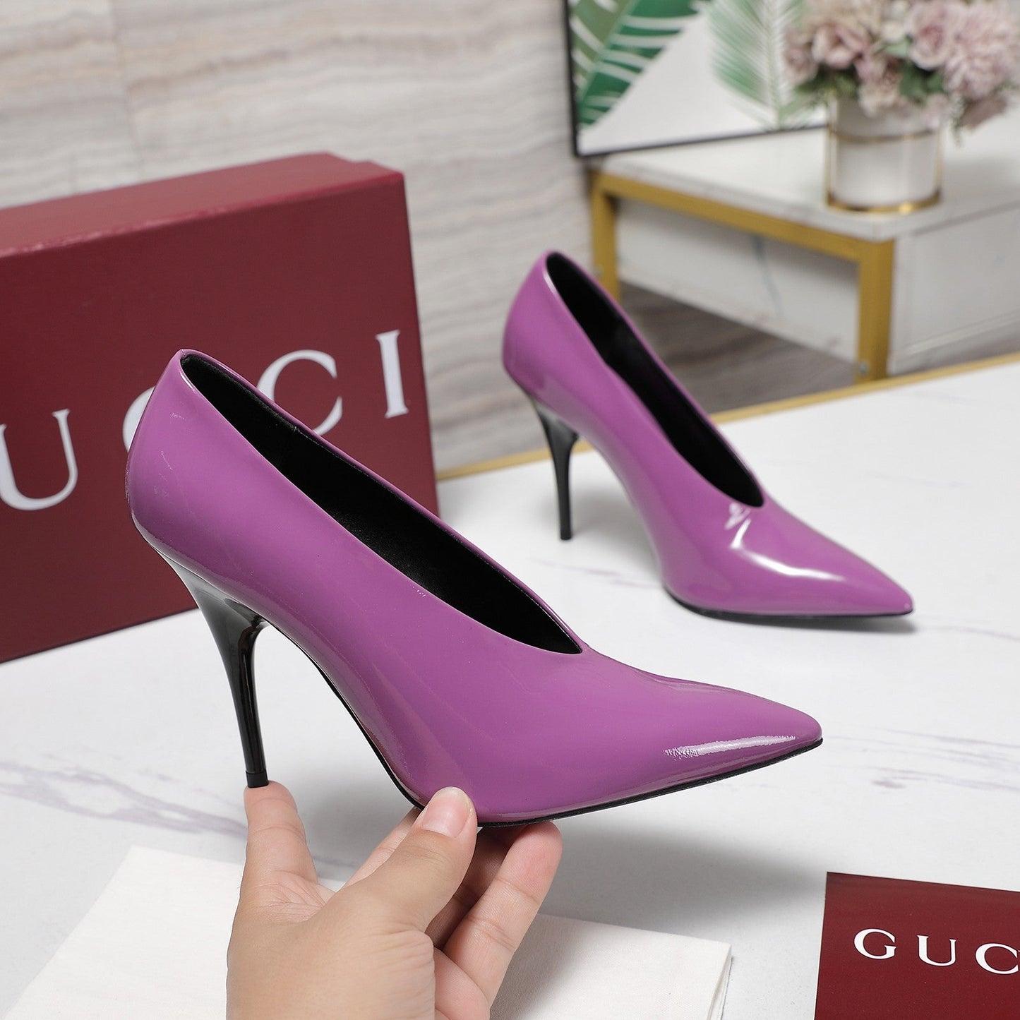 GG CLASSIC HIGH HEEL 105 IN PURPLE LAMBSKIN - 35