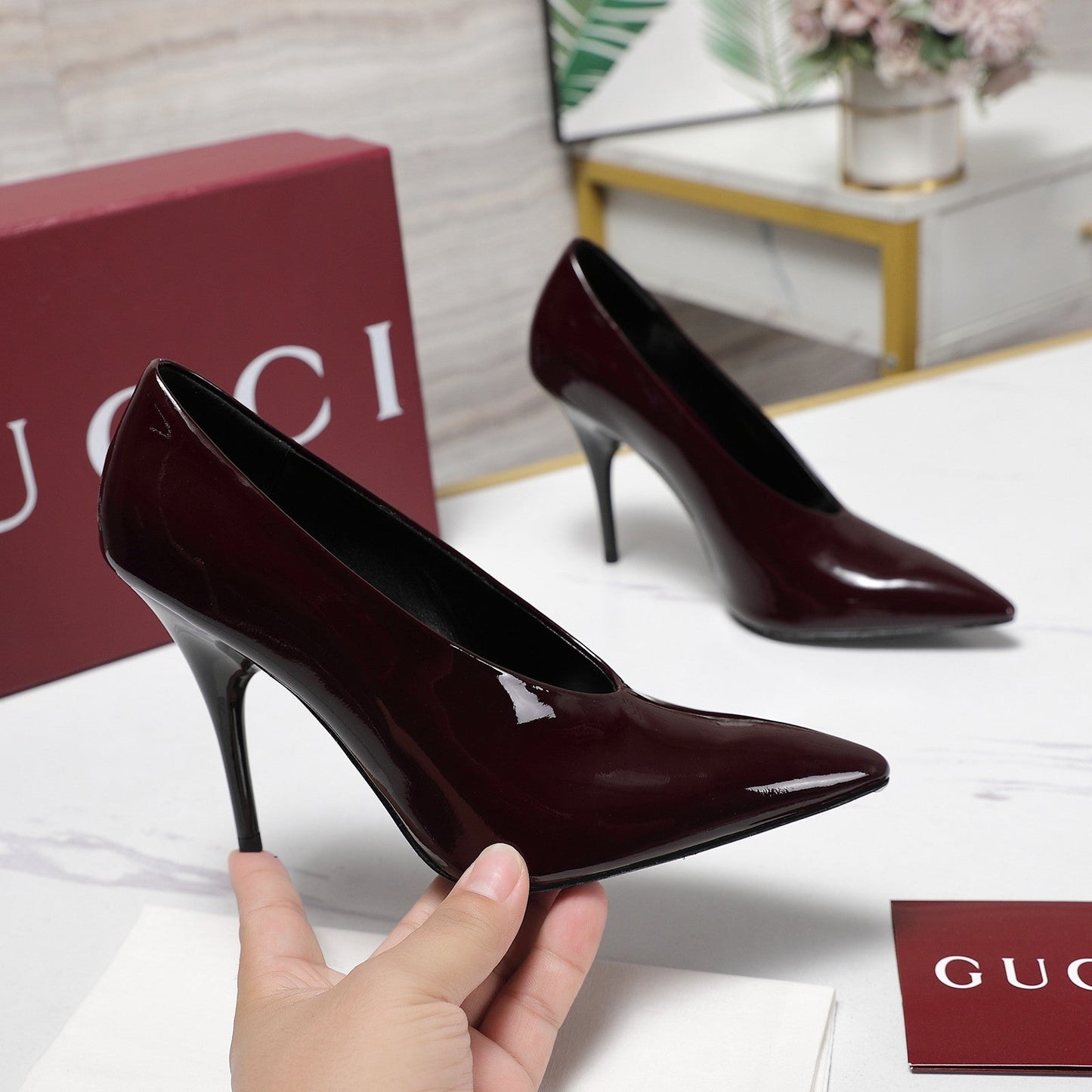GG CLASSIC HIGH HEEL 105 IN DEEP WINE LAMBSKIN - 35