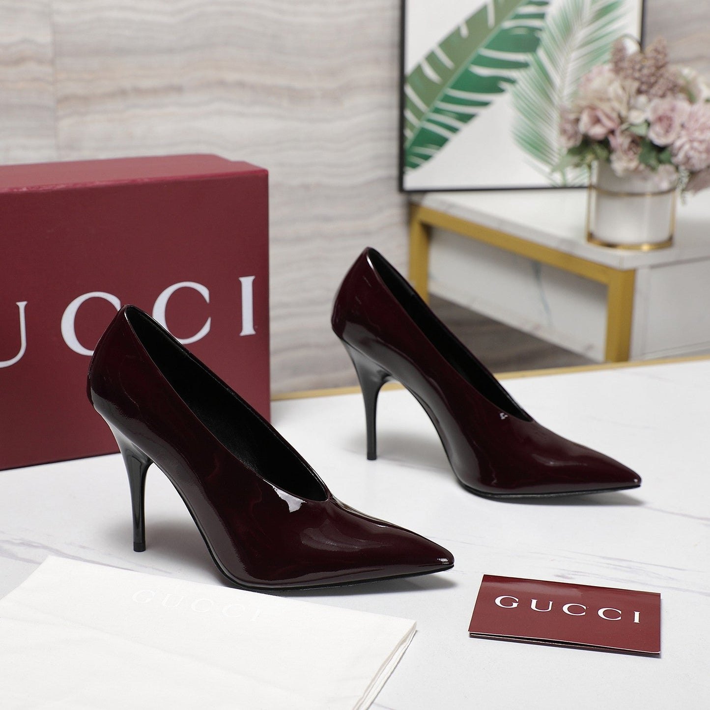 GG CLASSIC HIGH HEEL 105 IN DEEP WINE LAMBSKIN - 35