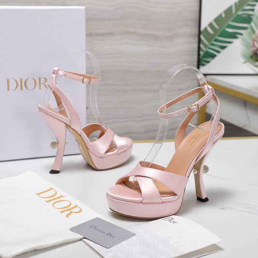 DIOR PEARL-EMBELLISHED HIGH HEEL SANDALS 25S 115 MM IN LIGHT PINK SATIN - 34