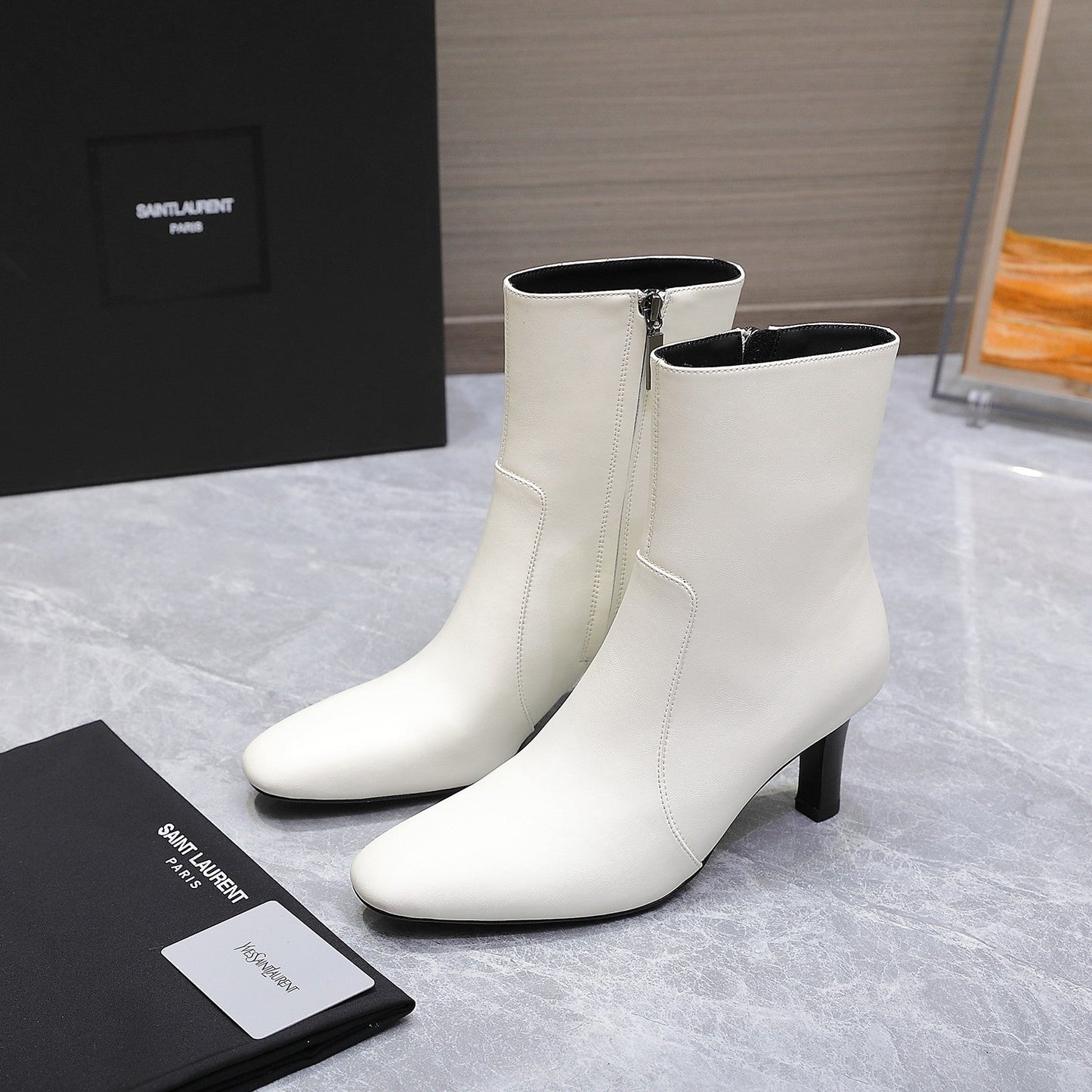 YSL 25S ANKLE BOOTS 70 MM IN WHITE LAMBSKIN - 35
