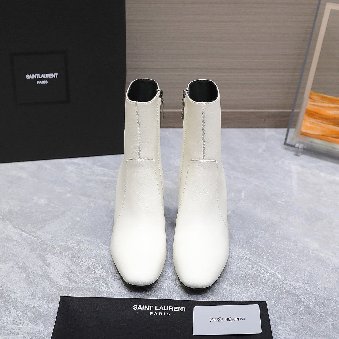 YSL 25S ANKLE BOOTS 70 MM IN WHITE LAMBSKIN - 35
