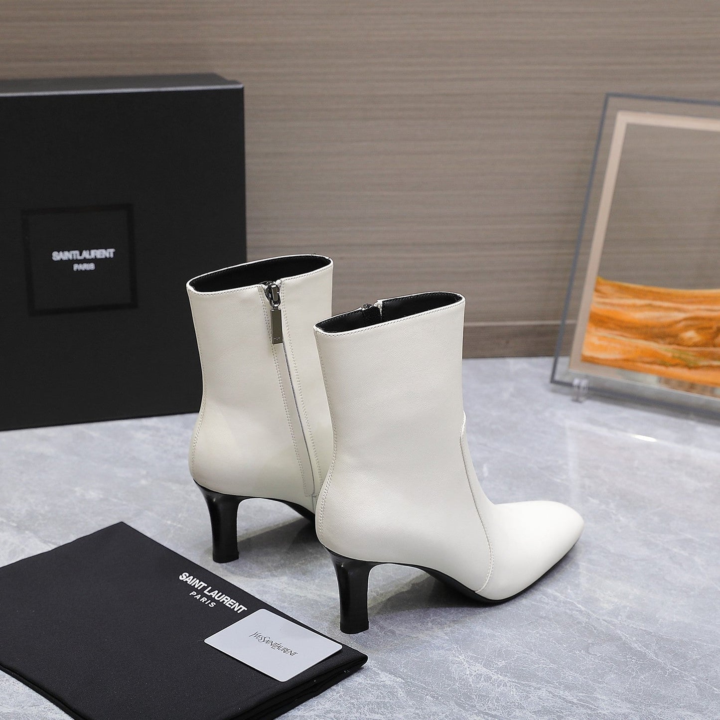 YSL 25S ANKLE BOOTS 70 MM IN WHITE LAMBSKIN - 35