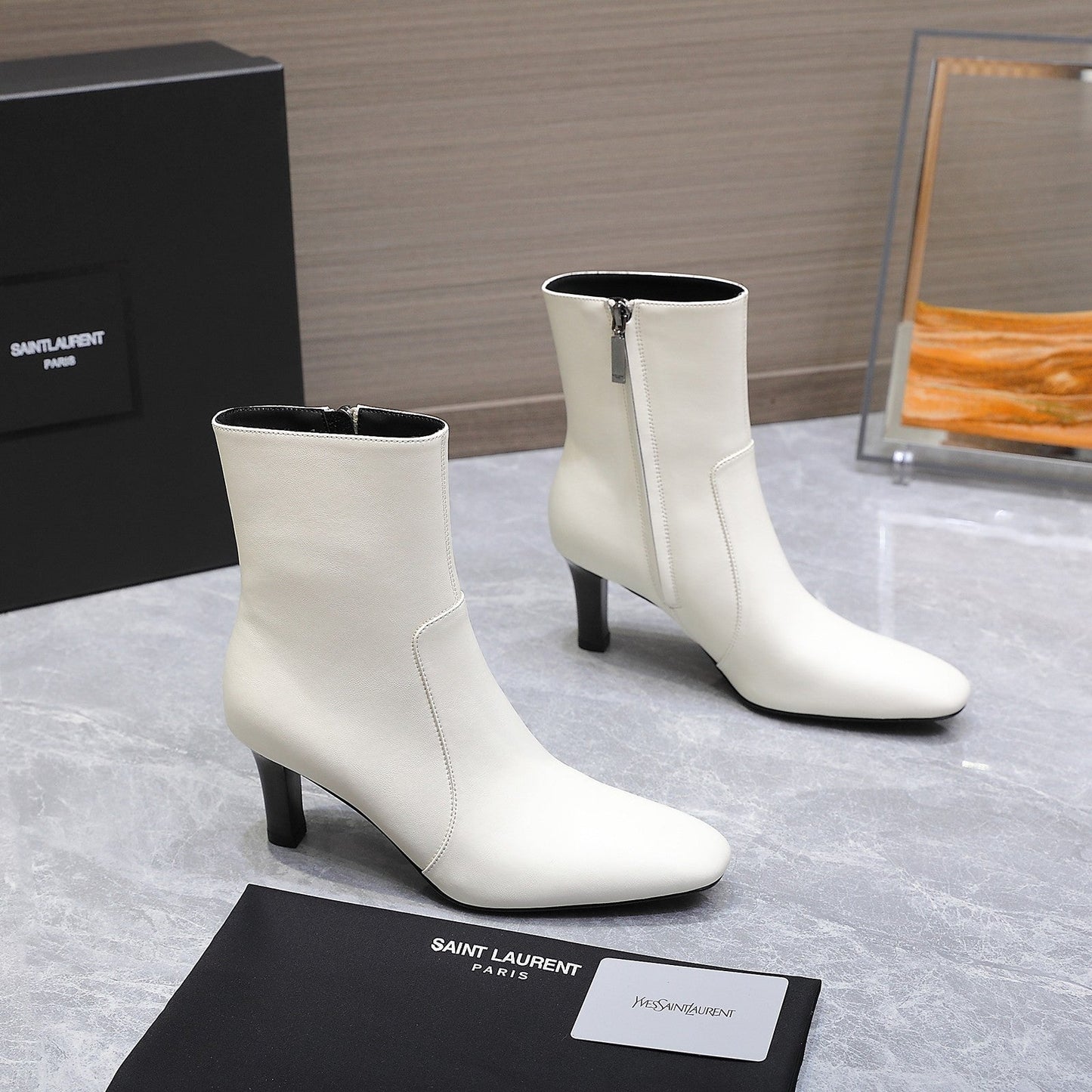 YSL 25S ANKLE BOOTS 70 MM IN WHITE LAMBSKIN - 35