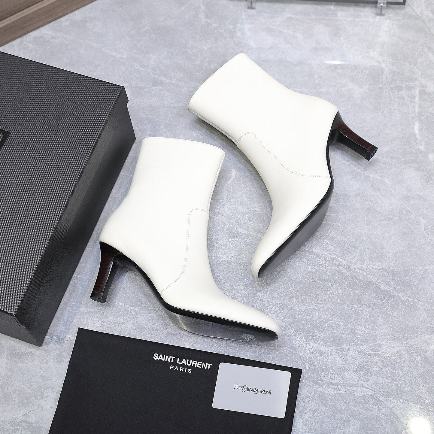 YSL 25S ANKLE BOOTS 70 MM IN WHITE LAMBSKIN - 35