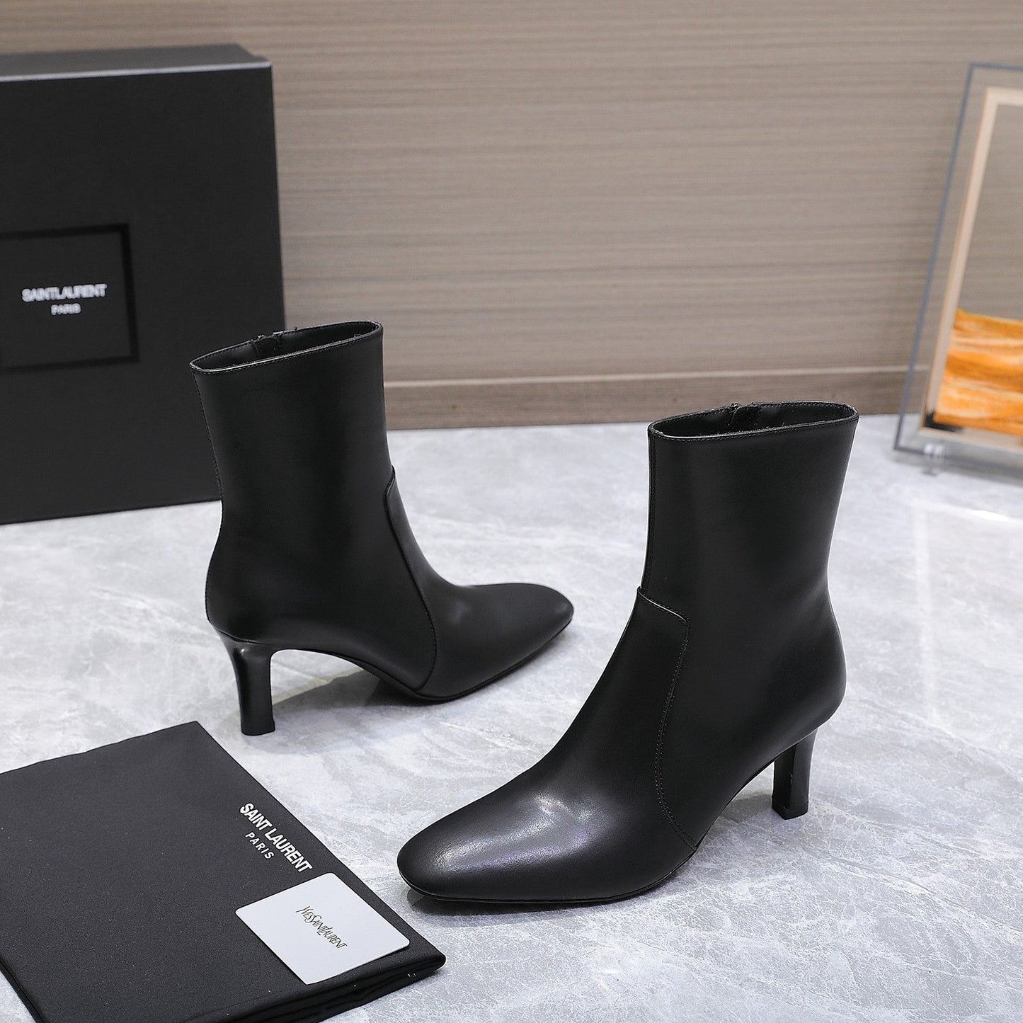 YSL 25S ANKLE BOOTS 70 MM IN BLACK LAMBSKIN - 35