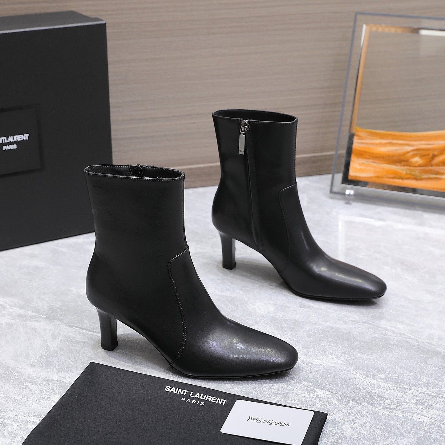 YSL 25S ANKLE BOOTS 70 MM IN BLACK LAMBSKIN - 35