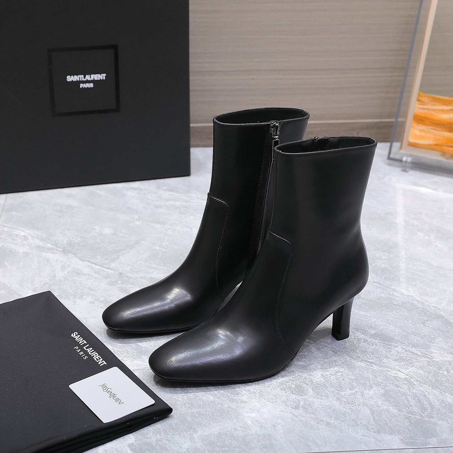 YSL 25S ANKLE BOOTS 70 MM IN BLACK LAMBSKIN - 35