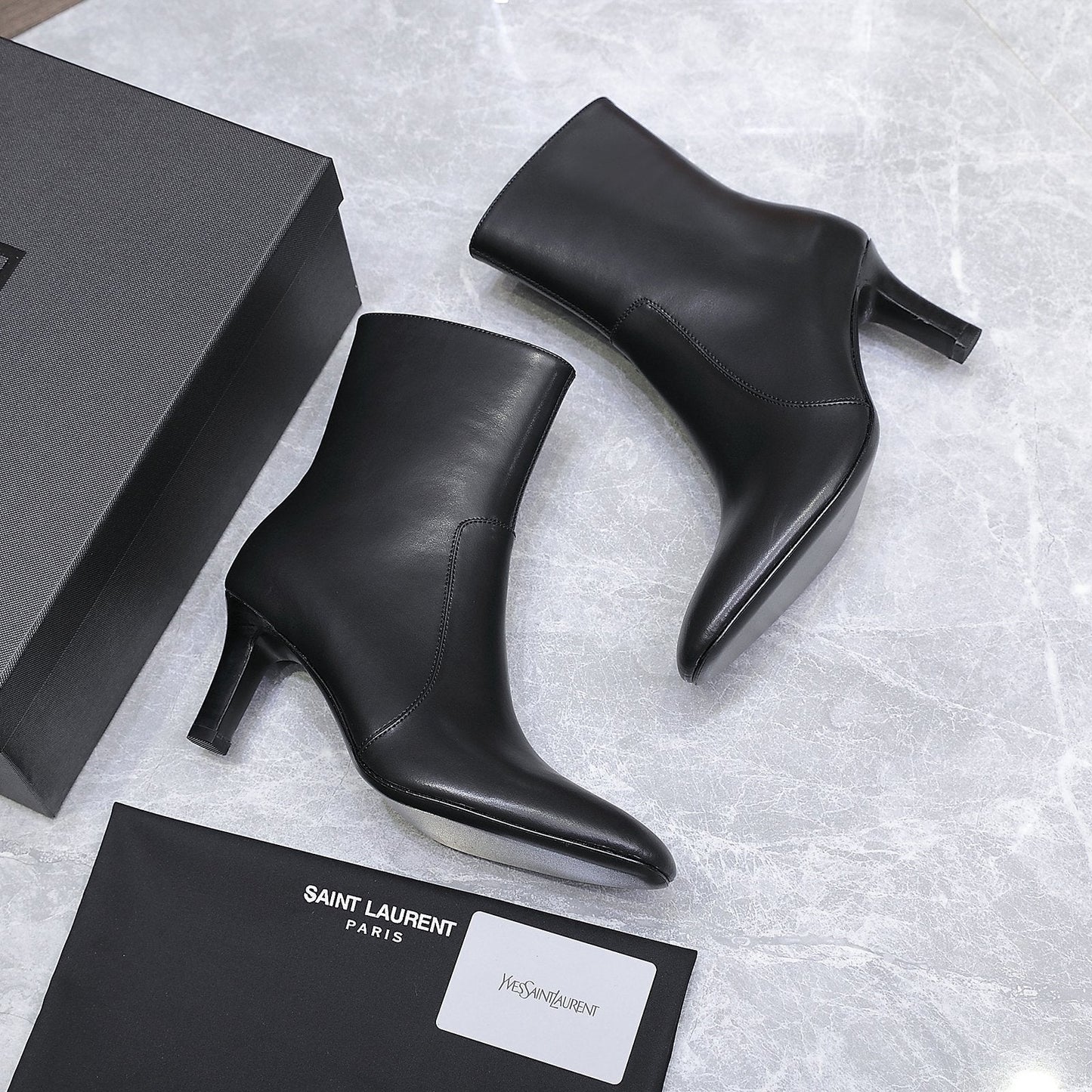 YSL 25S ANKLE BOOTS 70 MM IN BLACK LAMBSKIN - 35