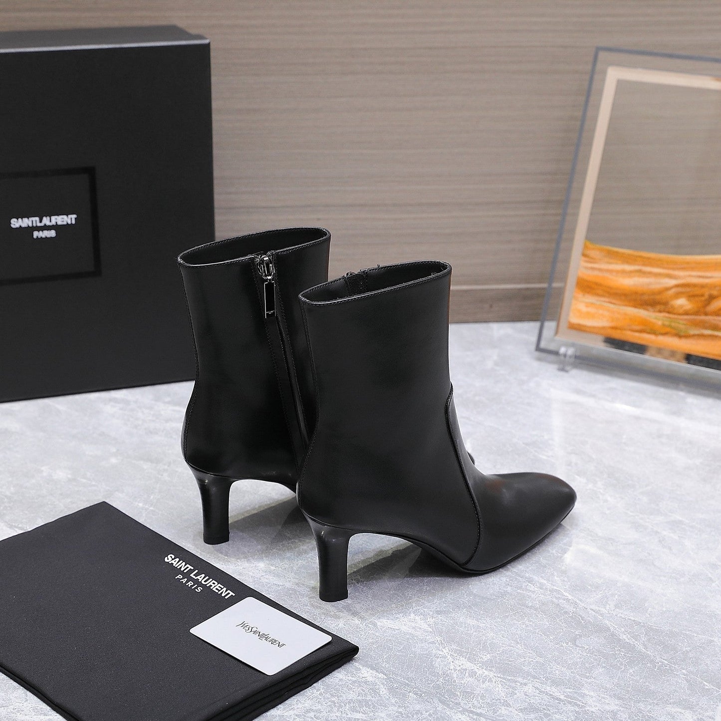 YSL 25S ANKLE BOOTS 70 MM IN BLACK LAMBSKIN - 35