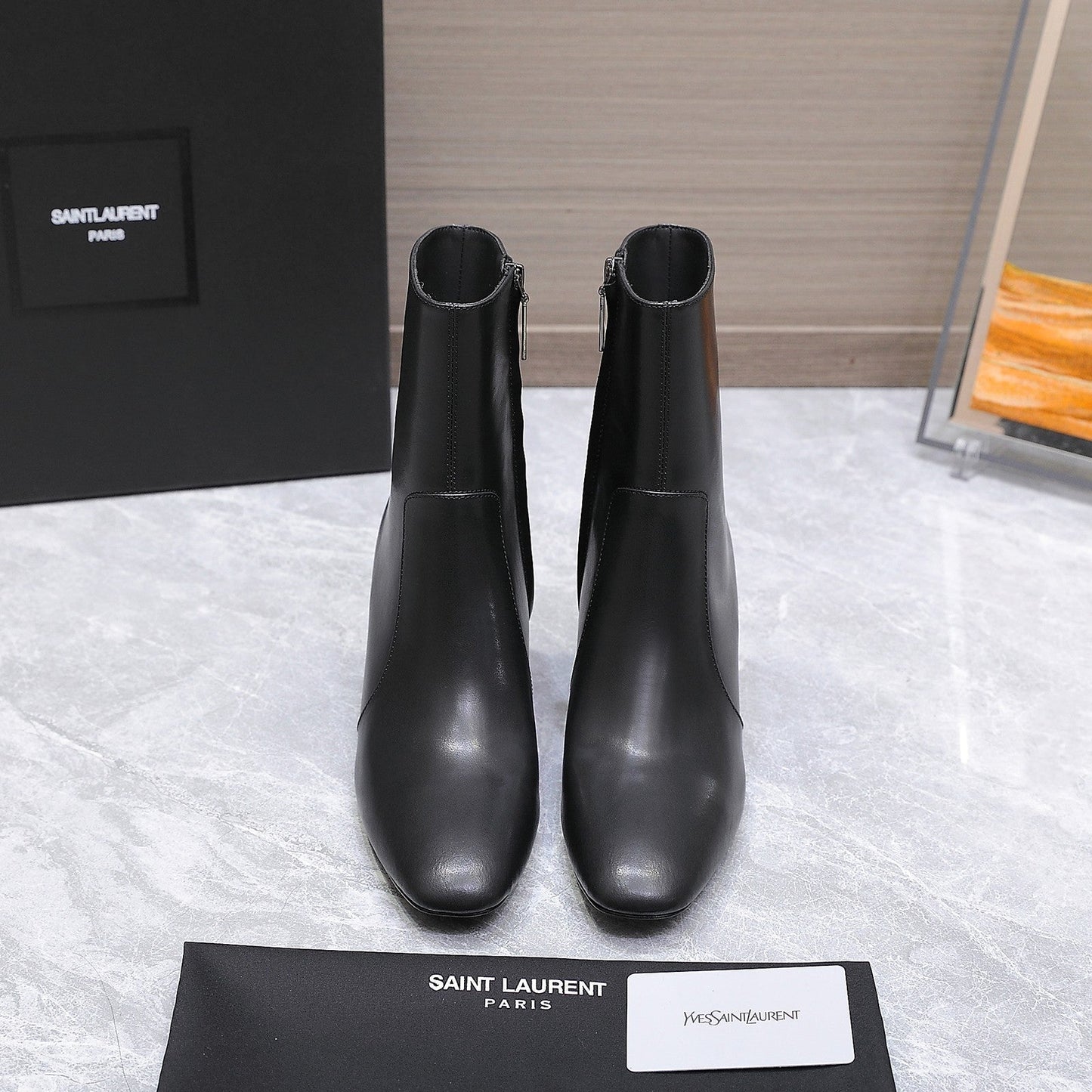 YSL 25S ANKLE BOOTS 70 MM IN BLACK LAMBSKIN - 35