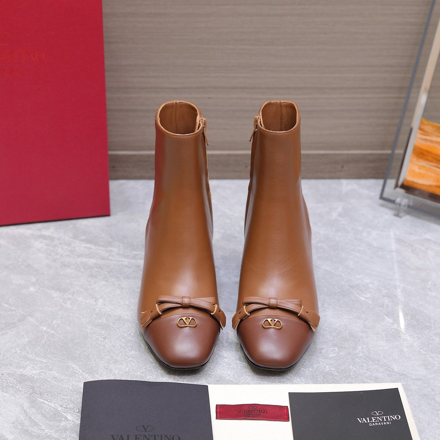 VALENTINO 25S VALET DU ROI ANKLE BOOTS 60 MM IN BROWN CALFSKIN WITH BOW - 35