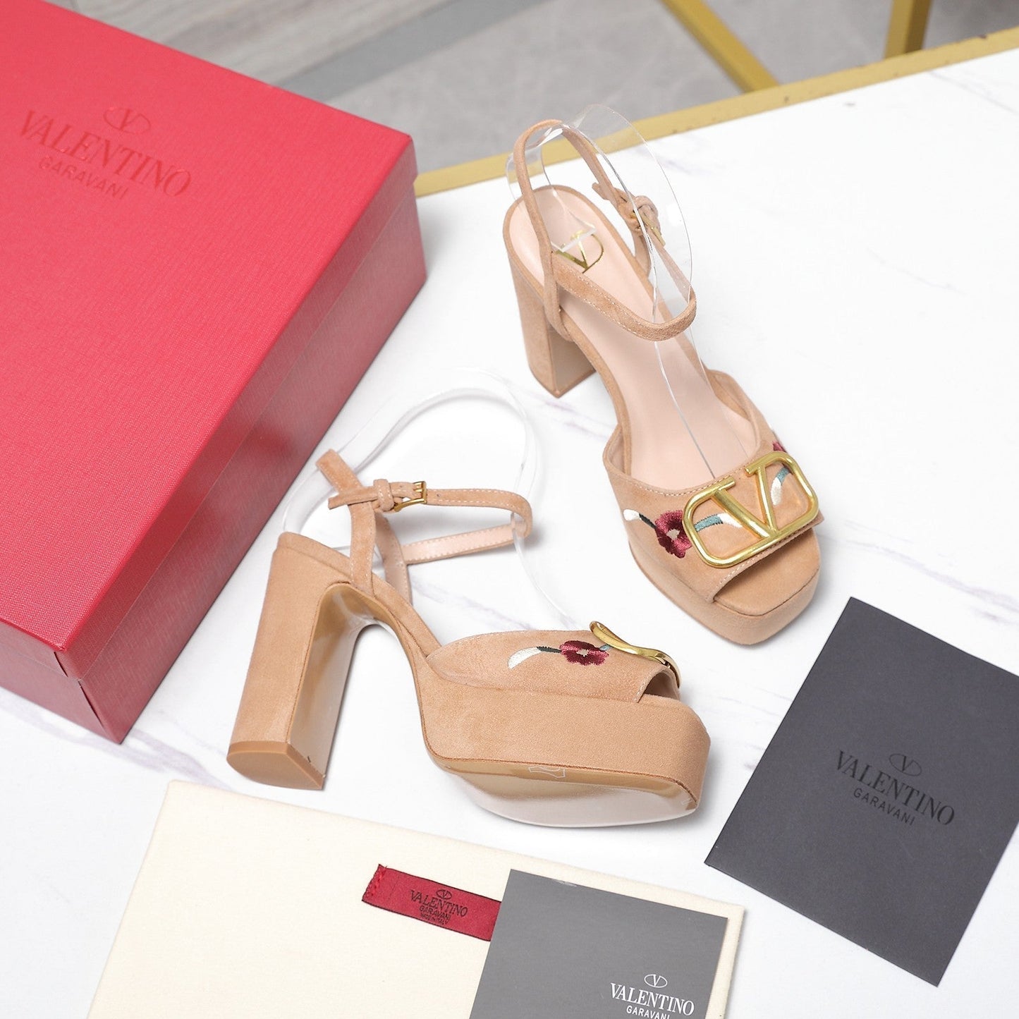 VALENTINO 25S GARAVANI VLOGO SIGNATURE HIGH-HEEL SANDALS 110 MM IN WARM BEIGE SUEDE - 35