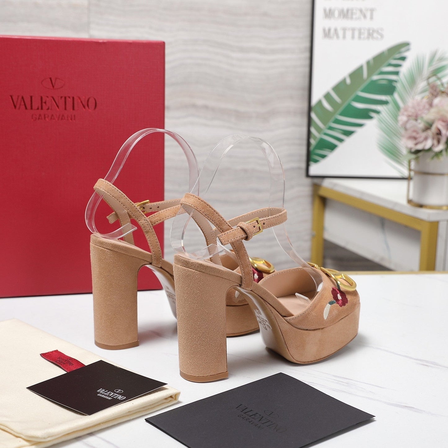 VALENTINO 25S GARAVANI VLOGO SIGNATURE HIGH-HEEL SANDALS 110 MM IN WARM BEIGE SUEDE - 35