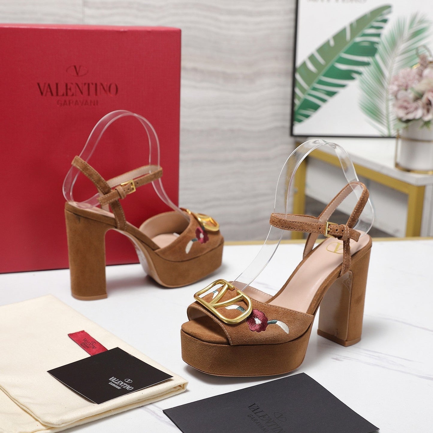 VALENTINO 25S GARAVANI VLOGO SIGNATURE HIGH-HEEL SANDALS 110 MM IN BROWN SUEDE - 35