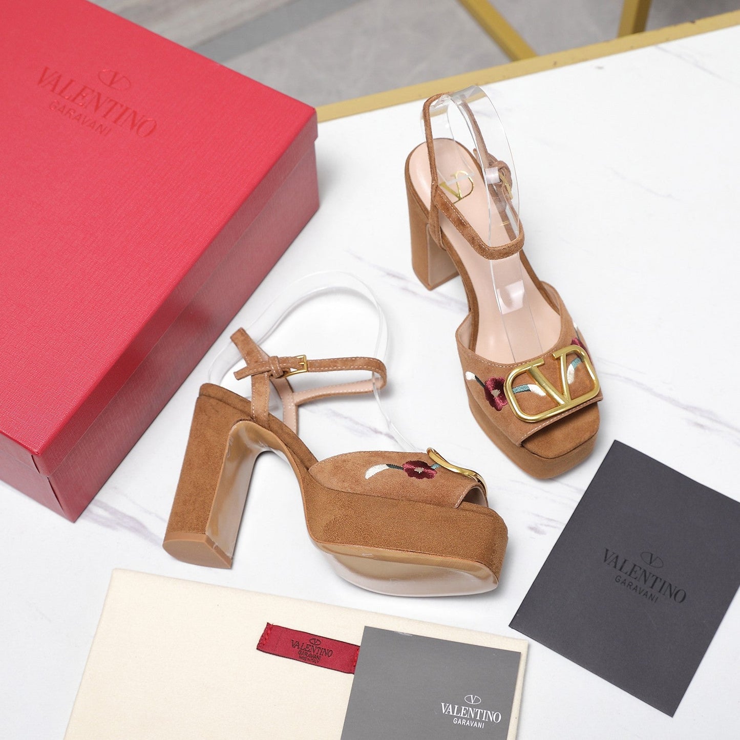 VALENTINO 25S GARAVANI VLOGO SIGNATURE HIGH-HEEL SANDALS 110 MM IN BROWN SUEDE - 35