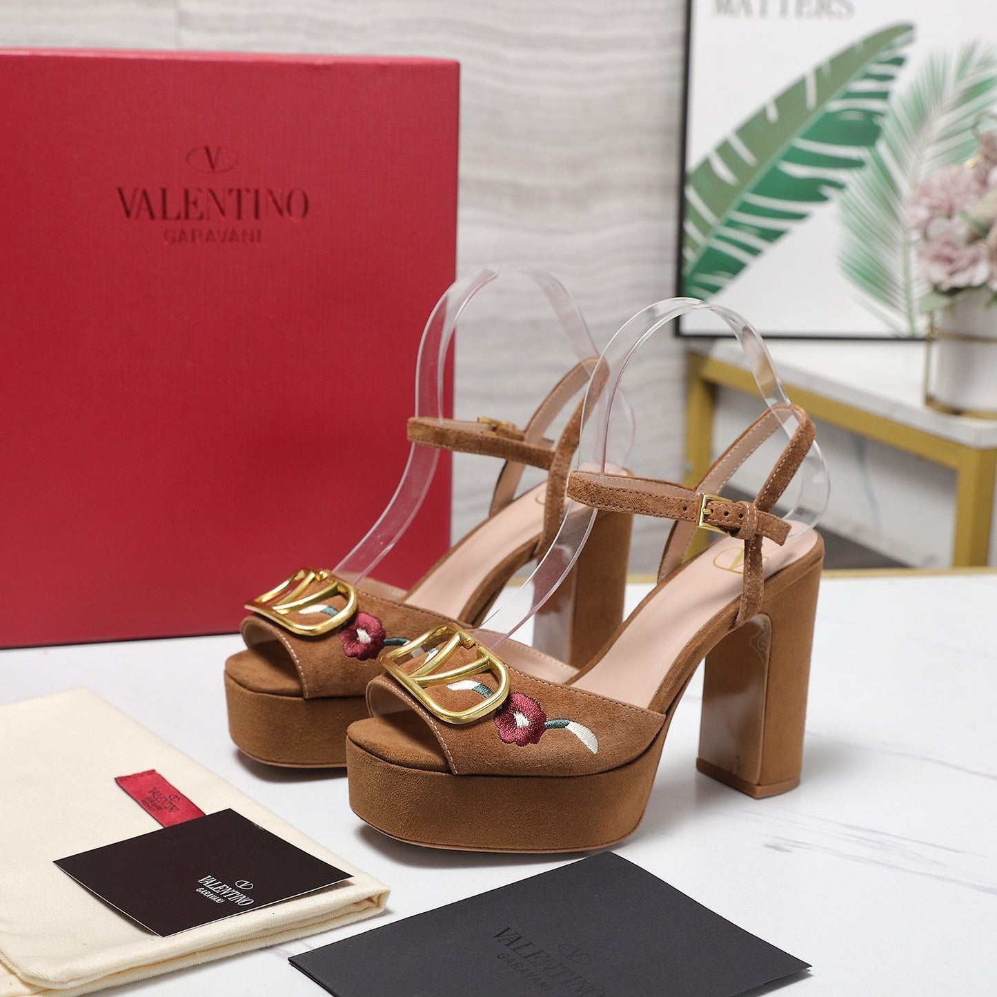 VALENTINO 25S GARAVANI VLOGO SIGNATURE HIGH-HEEL SANDALS 110 MM IN BROWN SUEDE - 35