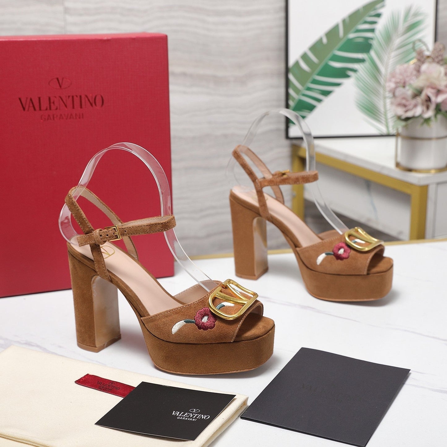 VALENTINO 25S GARAVANI VLOGO SIGNATURE HIGH-HEEL SANDALS 110 MM IN BROWN SUEDE - 35