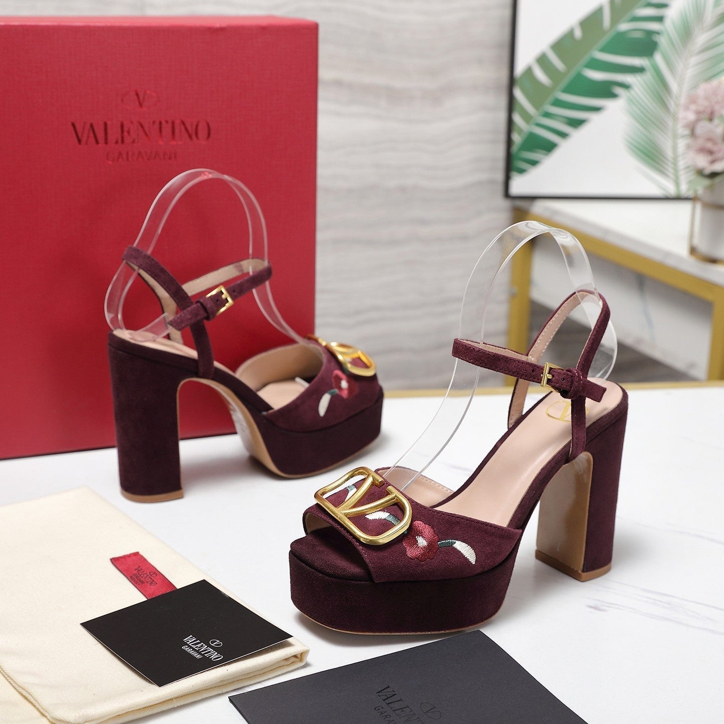 VALENTINO 25S GARAVANI VLOGO SIGNATURE HIGH-HEEL SANDALS 110 MM IN DARK RED SUEDE - 35