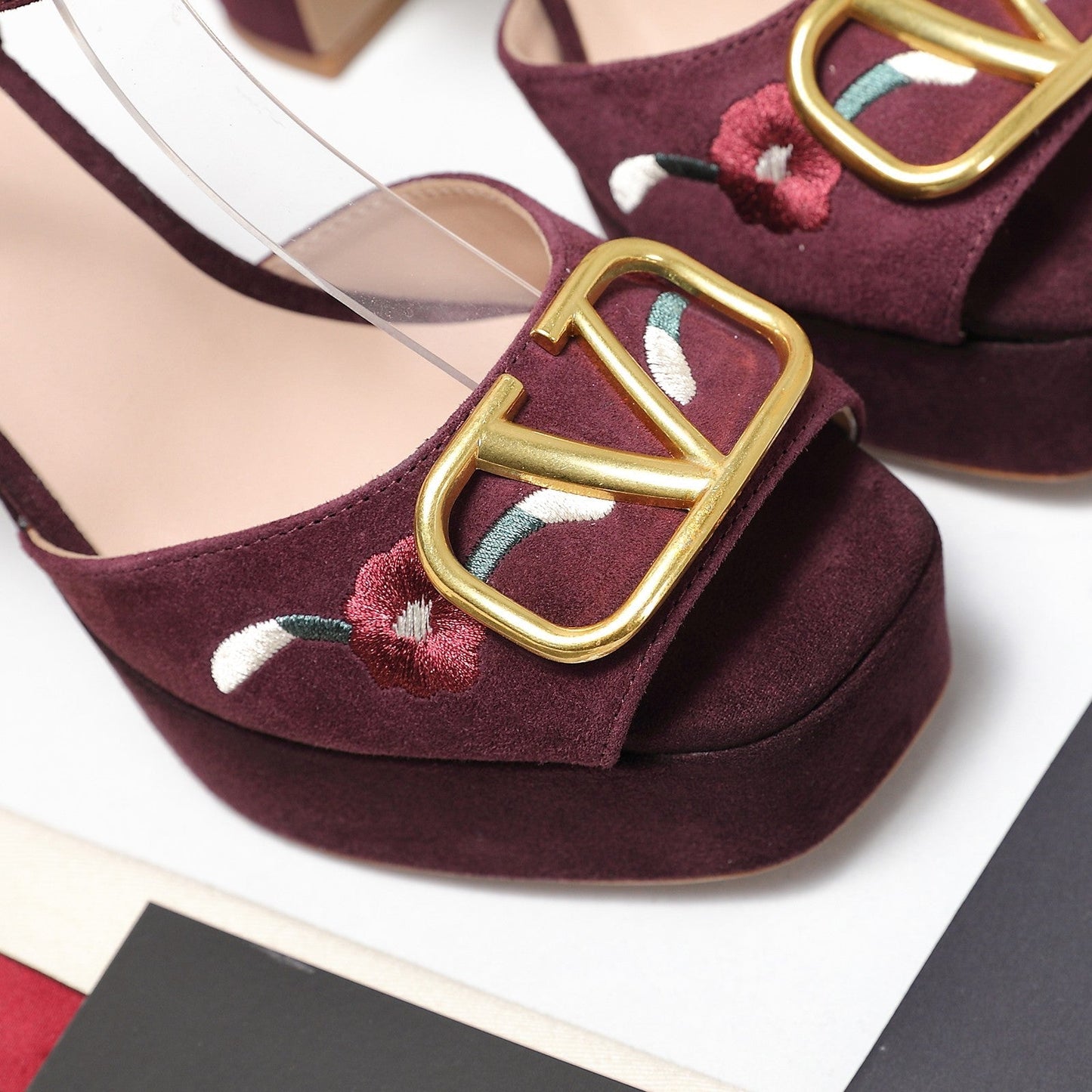 VALENTINO 25S GARAVANI VLOGO SIGNATURE HIGH-HEEL SANDALS 110 MM IN DARK RED SUEDE - 35