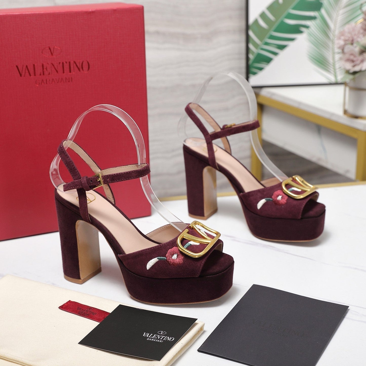 VALENTINO 25S GARAVANI VLOGO SIGNATURE HIGH-HEEL SANDALS 110 MM IN DARK RED SUEDE - 35