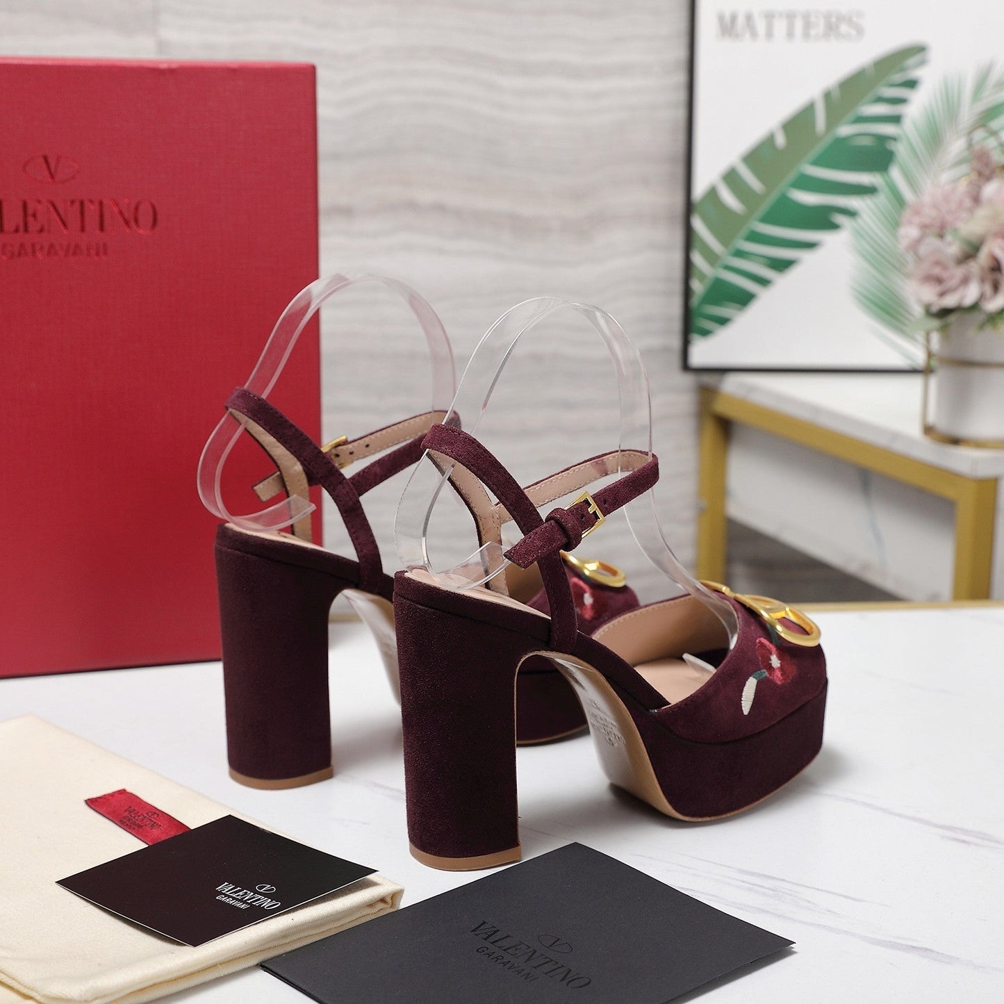 VALENTINO 25S GARAVANI VLOGO SIGNATURE HIGH-HEEL SANDALS 110 MM IN DARK RED SUEDE - 35