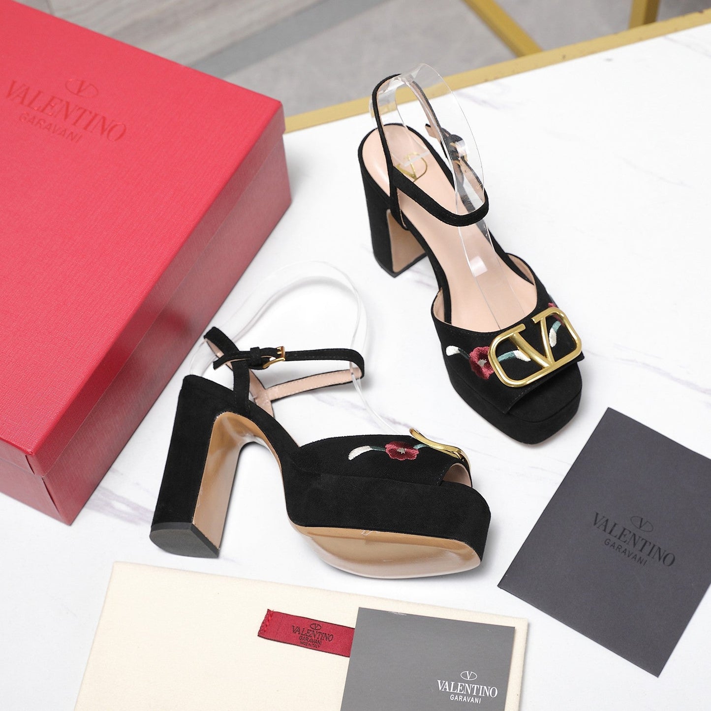 VALENTINO 25S GARAVANI VLOGO SIGNATURE HIGH-HEEL SANDALS 110 MM IN BLACK SUEDE - 35