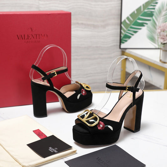 VALENTINO 25S GARAVANI VLOGO SIGNATURE HIGH-HEEL SANDALS 110 MM IN BLACK SUEDE - 35