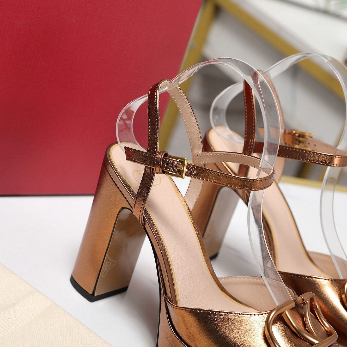 VALENTINO 25S GARAVANI VLOGO SIGNATURE HIGH-HEEL SANDALS 110 MM IN METALLIC COPPER CALFSKIN - 35