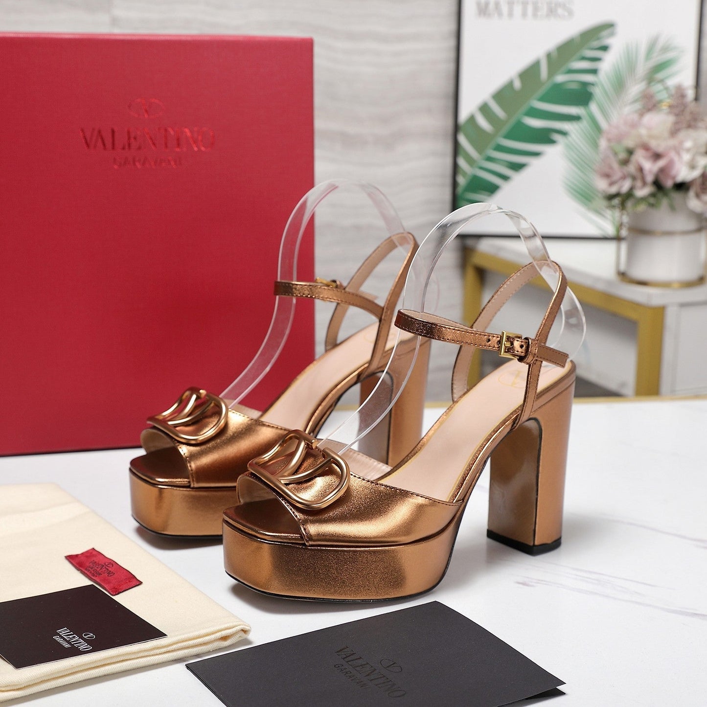 VALENTINO 25S GARAVANI VLOGO SIGNATURE HIGH-HEEL SANDALS 110 MM IN METALLIC COPPER CALFSKIN - 35