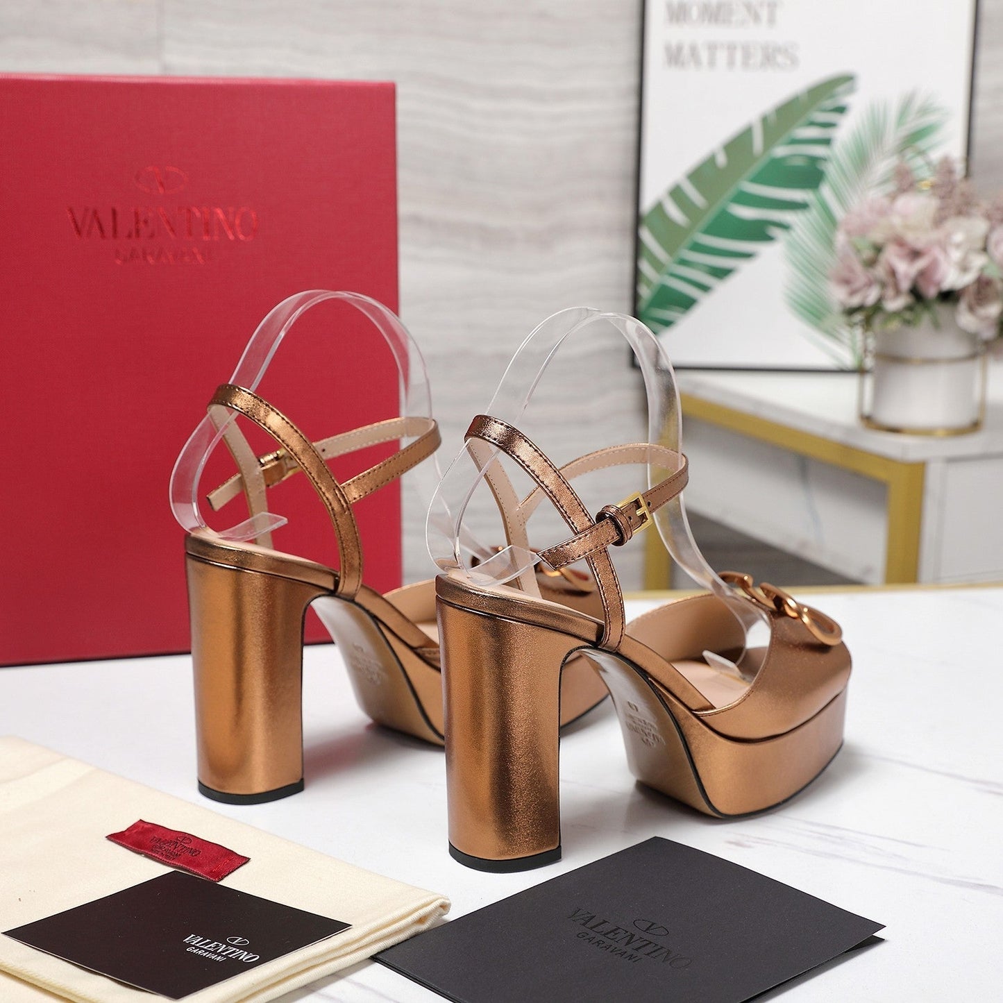 VALENTINO 25S GARAVANI VLOGO SIGNATURE HIGH-HEEL SANDALS 110 MM IN METALLIC COPPER CALFSKIN - 35