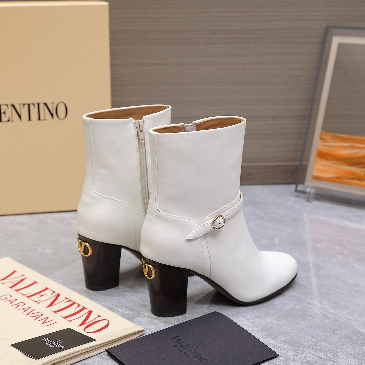 VALENTINO 25S GARAVANI VLOGO LOW BOOTS 80 MM IN WHITE CALFSKIN - 34