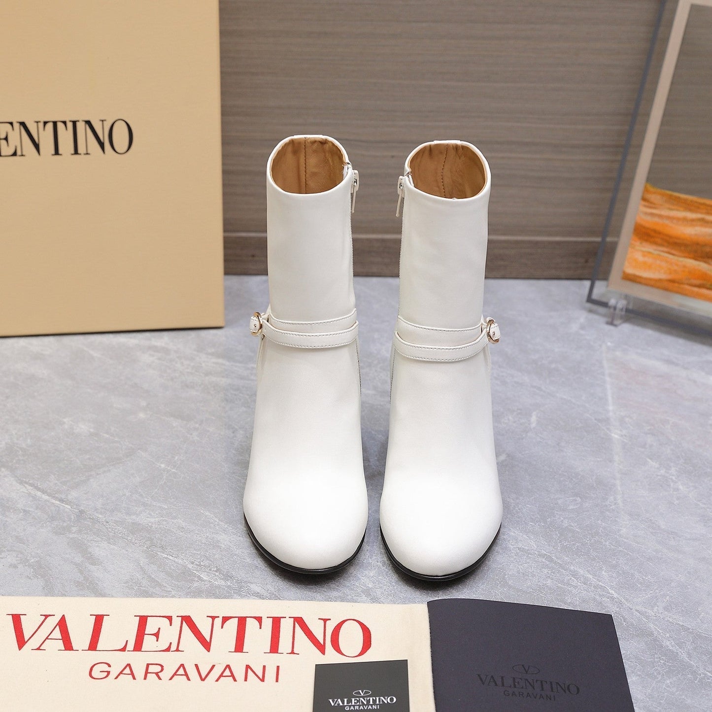 VALENTINO 25S GARAVANI VLOGO LOW BOOTS 80 MM IN WHITE CALFSKIN - 34