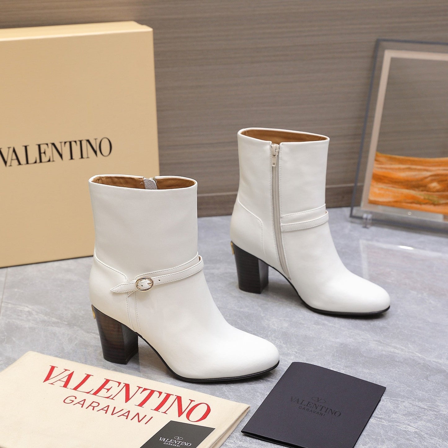 VALENTINO 25S GARAVANI VLOGO LOW BOOTS 80 MM IN WHITE CALFSKIN - 34